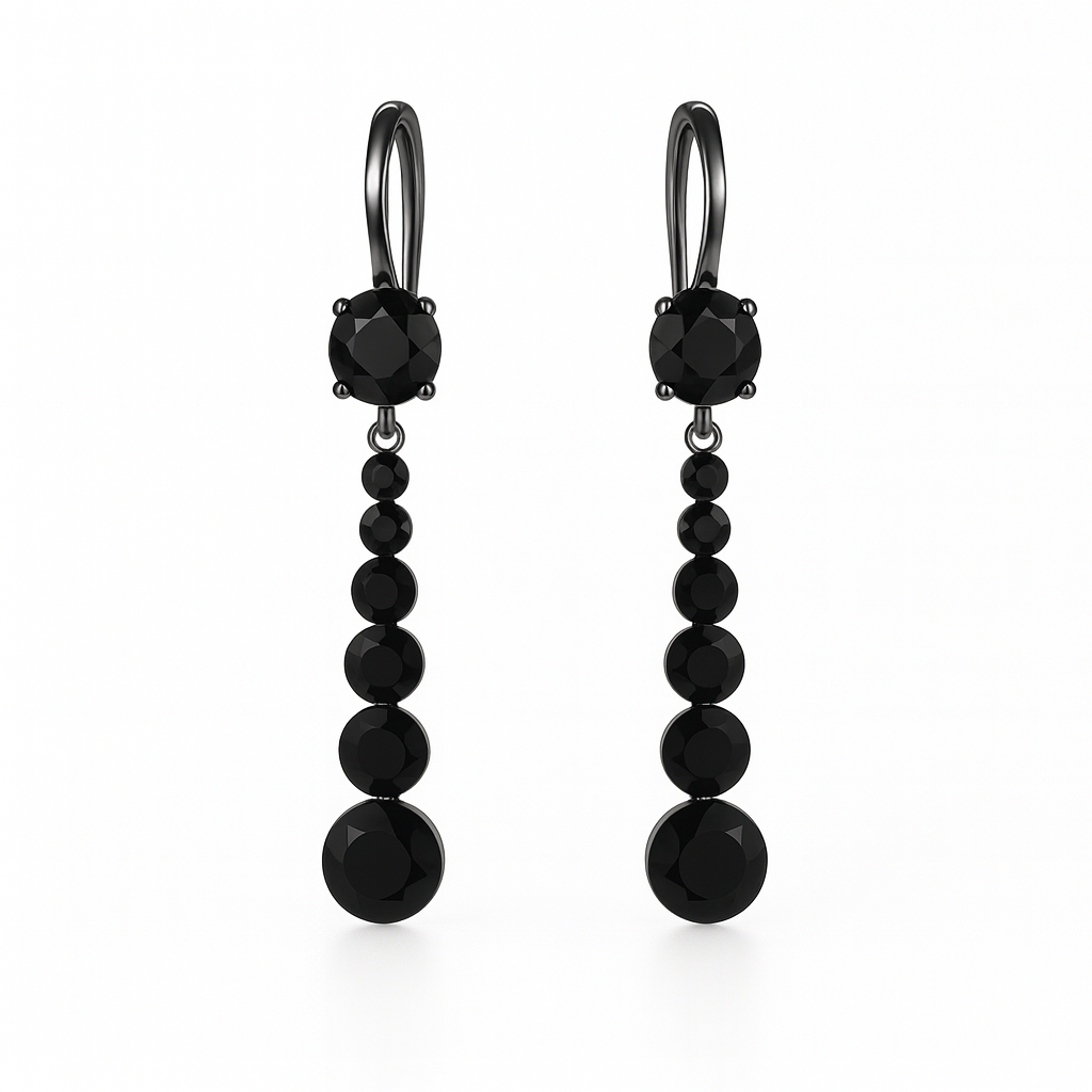 Midnight Noir Drop Earrings – Faceted Black Bead Cascade