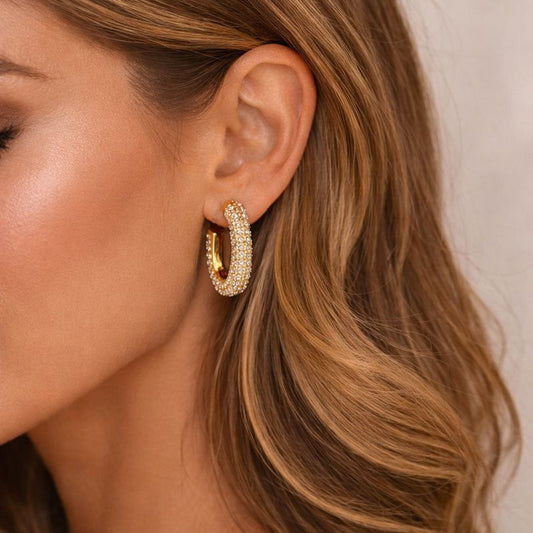 Pavé Gold U-Shape Earrings