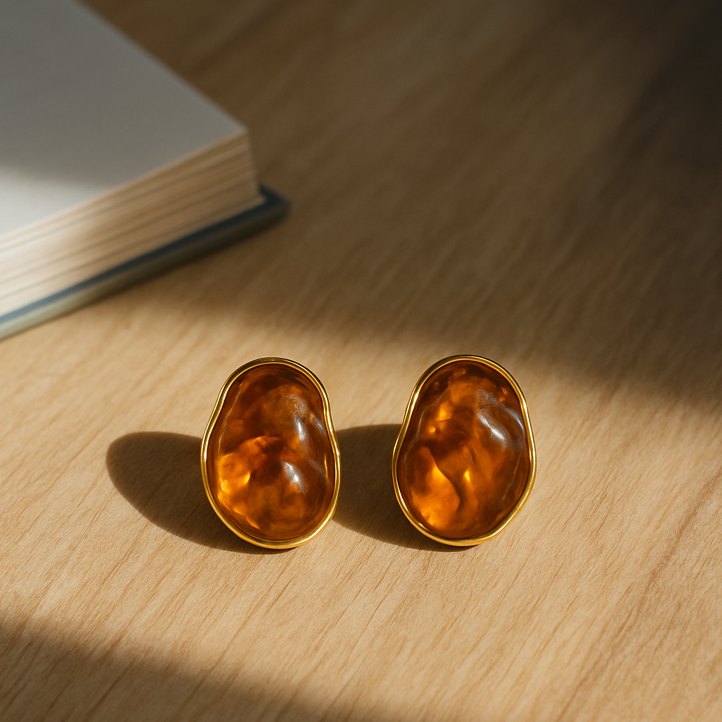 Golden Ember Pebble Earrings – Vintage Sculpted Metal