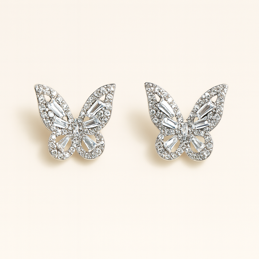Sparkling Crystal Butterfly Stud Earrings