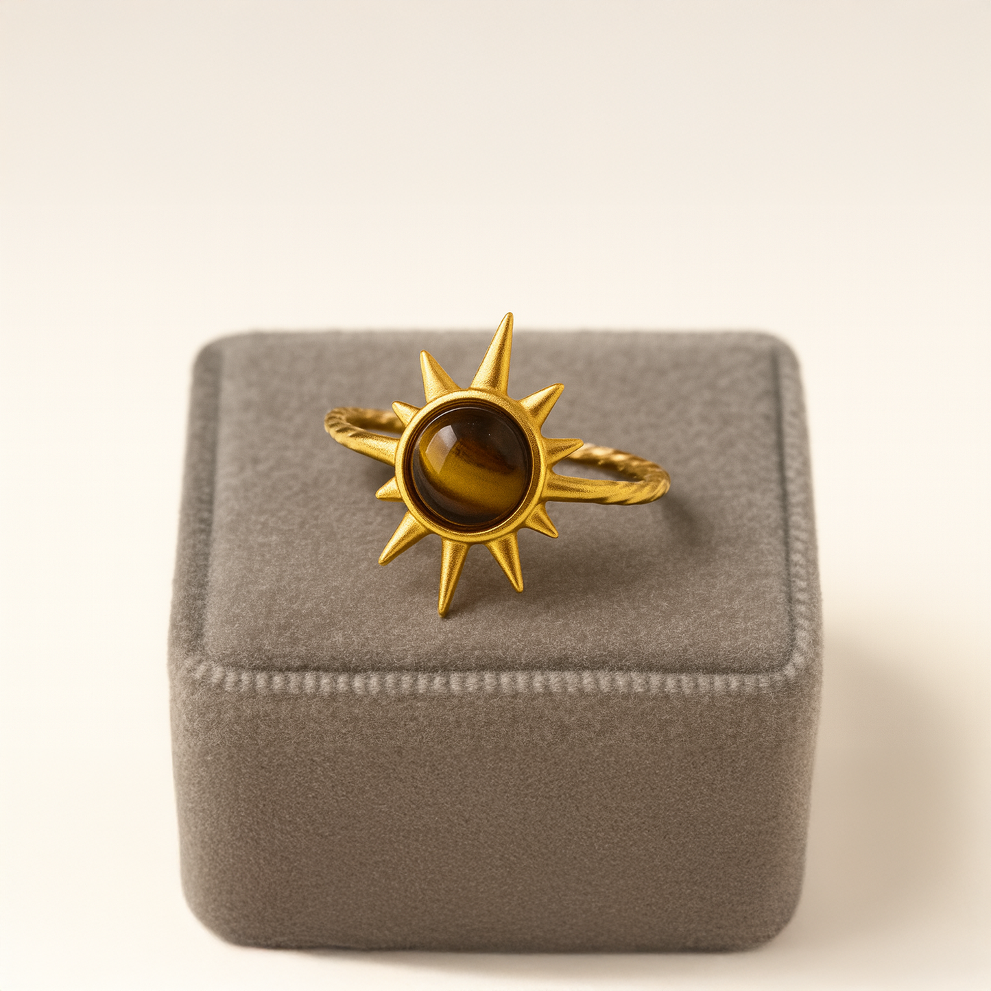 Solar Guardian Ring – Golden Sunburst with Tiger’s Eye