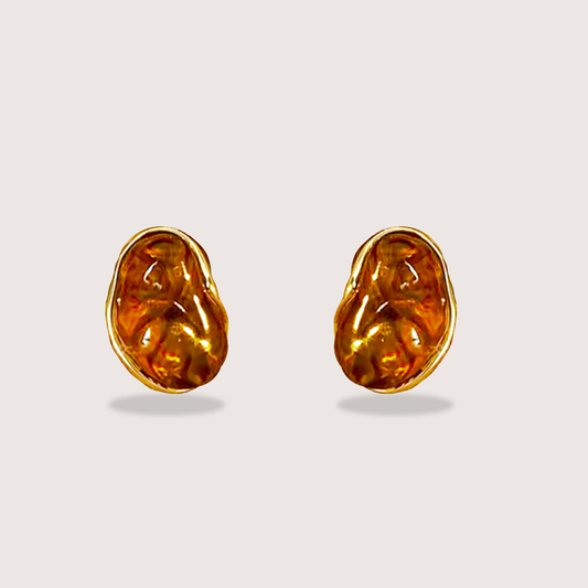 Golden Ember Pebble Earrings – Vintage Sculpted Metal