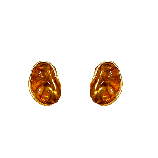 Golden Ember Pebble Vintage Sculpted Metal Earrings