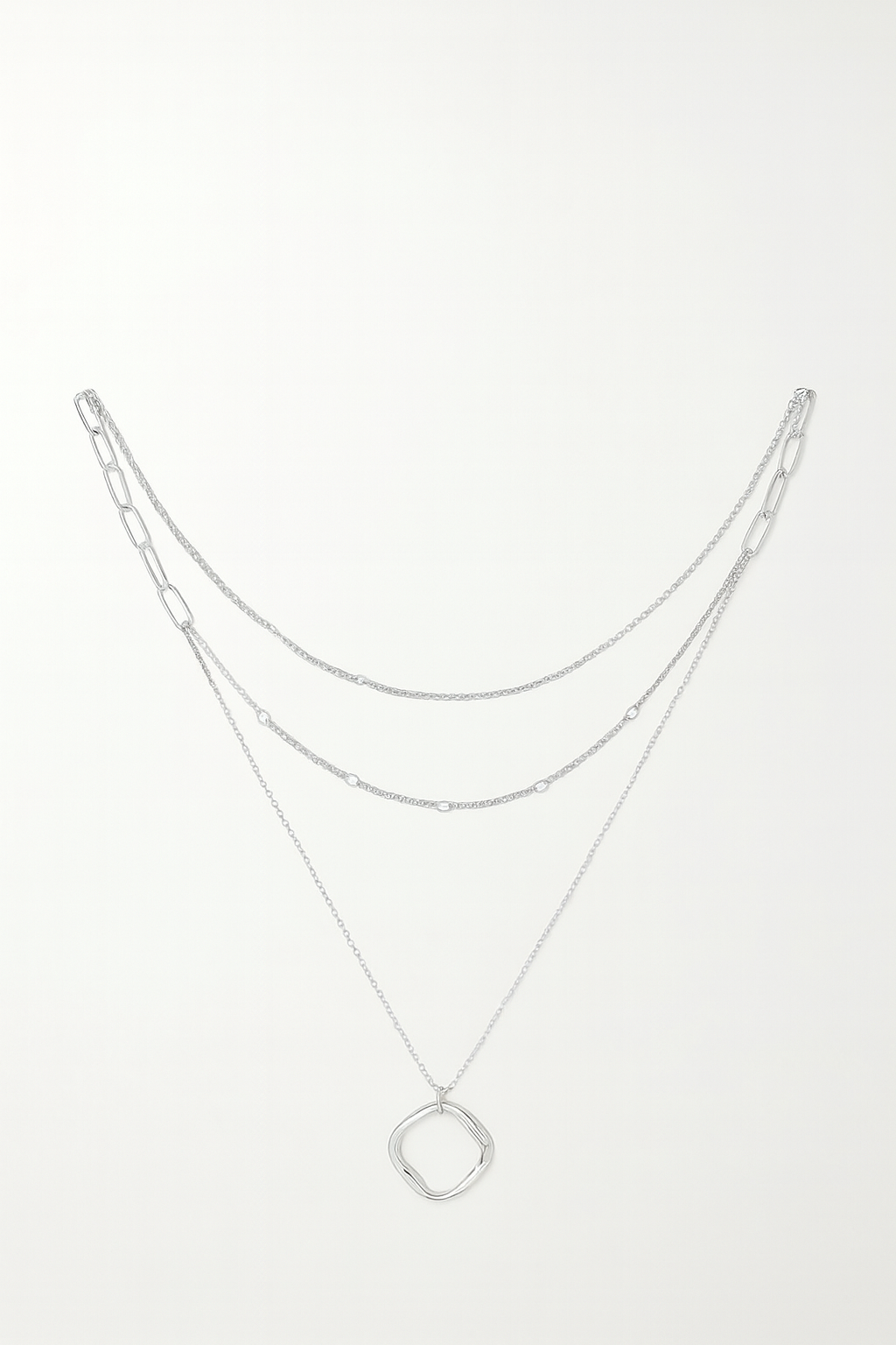 Cascade Trio Necklace – Layered Chains with Organic Pendant