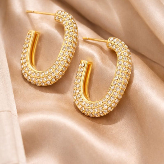 Pavé Gold U-Shape Earrings