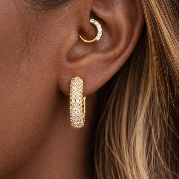 Pavé Gold Huggie Hoop Earrings