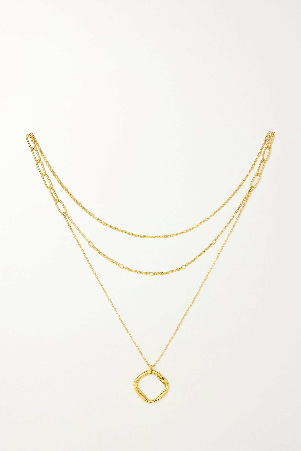 Cascade Trio Necklace – Layered Chains with Organic Pendant