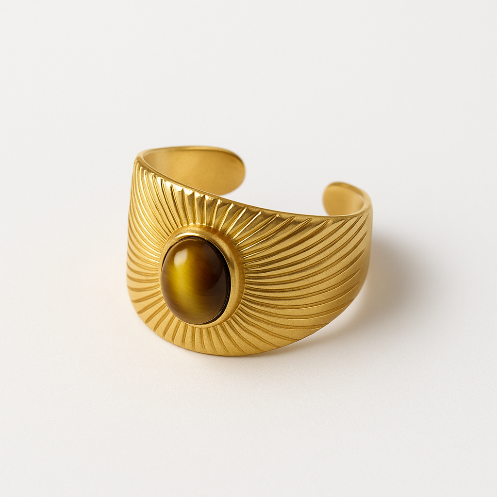 Solar Guardian Cuff – Golden Sunburst with Tiger’s Eye