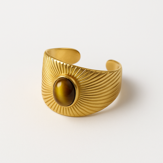 Solar Guardian Cuff – Golden Sunburst with Tiger’s Eye