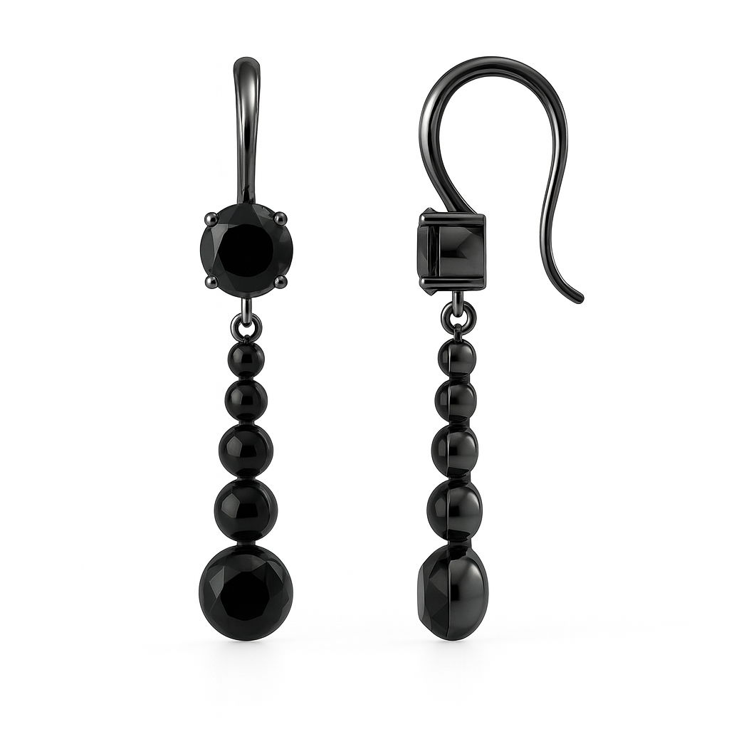 Midnight Noir Drop Earrings – Faceted Black Bead Cascade