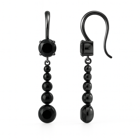Midnight Noir Drop Earrings – Faceted Black Bead Cascade