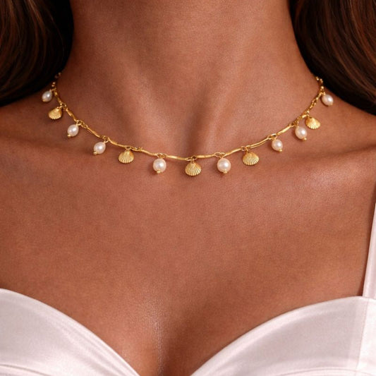 Ocean Muse Seashell Pearl Gold Necklace