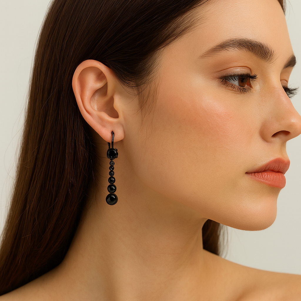 Midnight Noir Drop Earrings – Faceted Black Bead Cascade