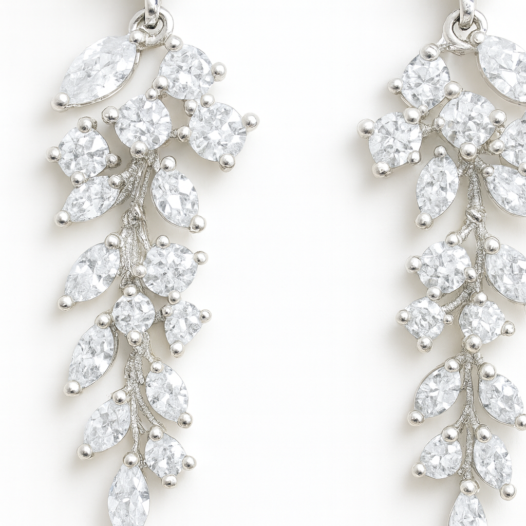 Celestine Leaf Sliver Crystal Cascade Drop Earrings