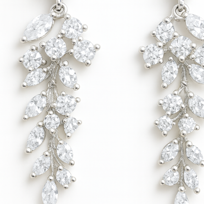 Celestine Leaf Sliver Crystal Cascade Drop Earrings