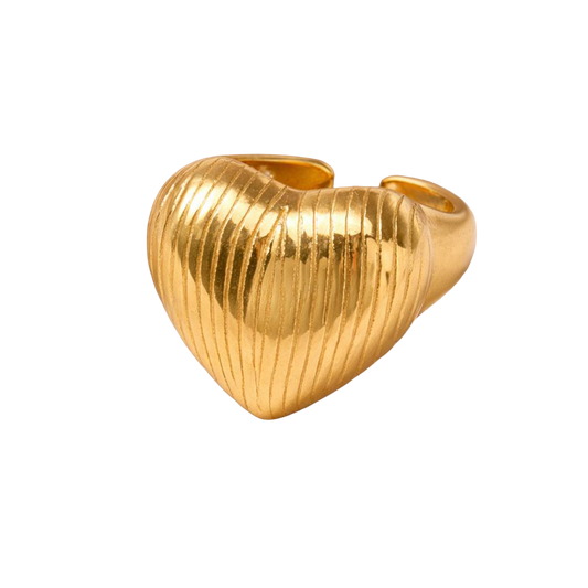 Textured Heart Gold Ring