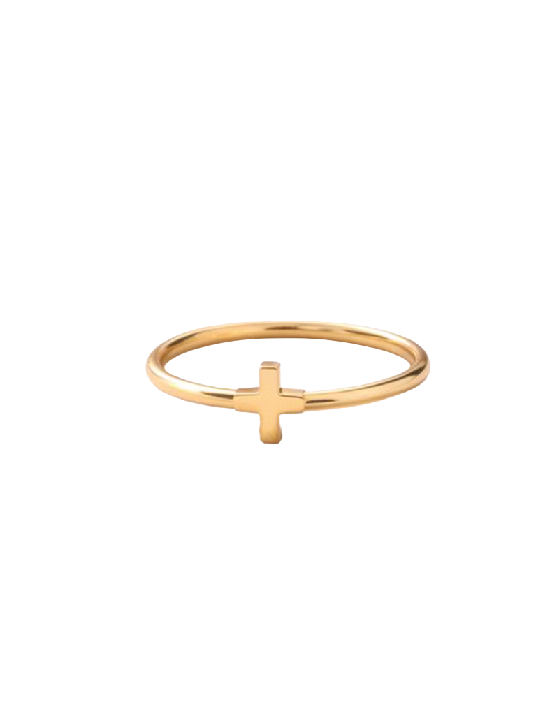 Minimal Cross Band Gold Ring