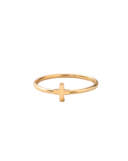 Minimal Cross Band Gold Ring