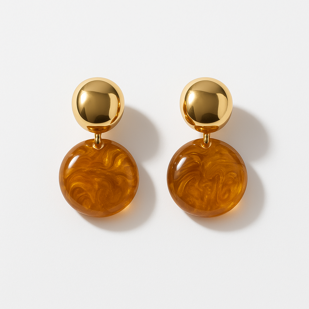 Honey Glow Drop Earrings – Vintage Gold Dome & Amber Resin