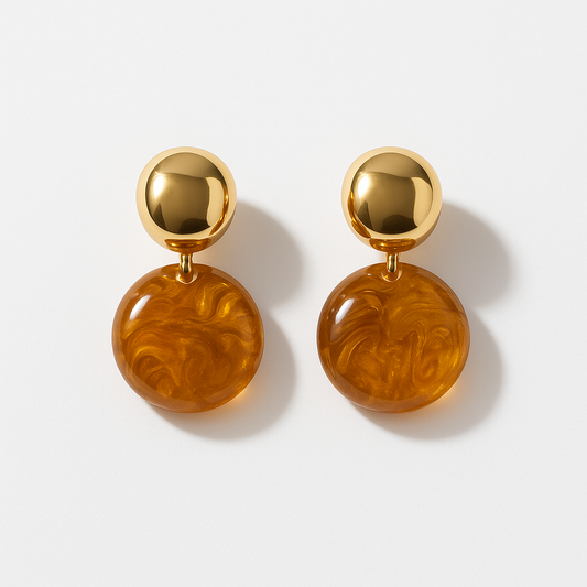 Honey Glow Drop Earrings – Vintage Gold Dome & Amber Resin