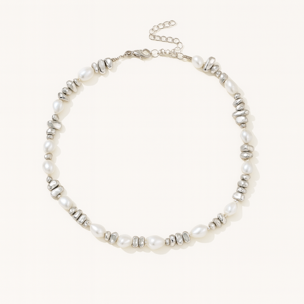 Tidal Pearl Harmony Necklace – Modern Metal Beads & Freshwater Pearls