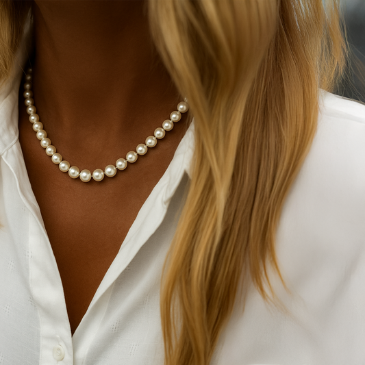 Classic Pearl Aura Necklace – Hand-Knotted Ivory Gloss Pearls