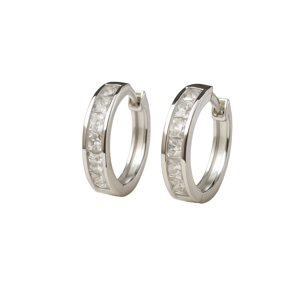 Silver crystal Minimalist Sparkle Hoop Earrings