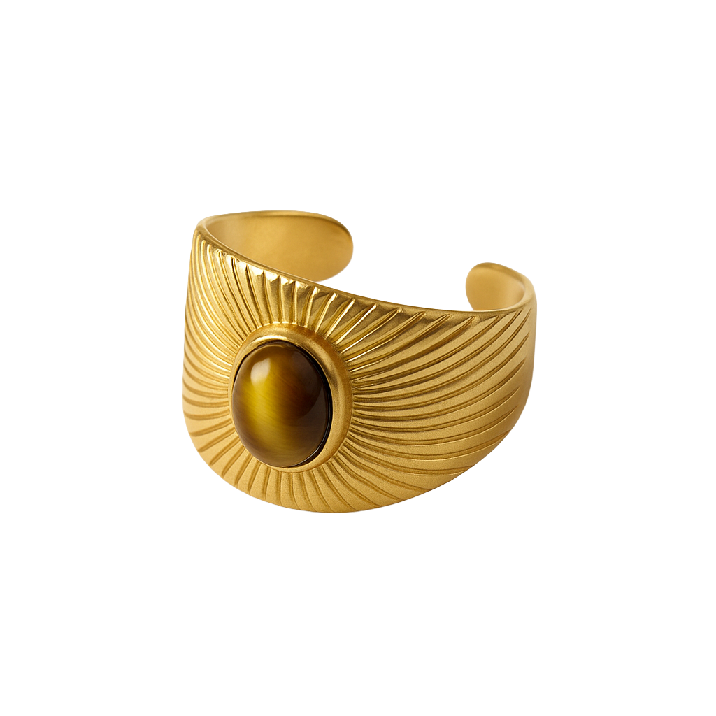 Solar Guardian Gold Sunburst Tiger's Eye Ring