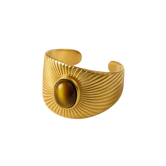 Solar Guardian Gold Sunburst Tiger's Eye Ring