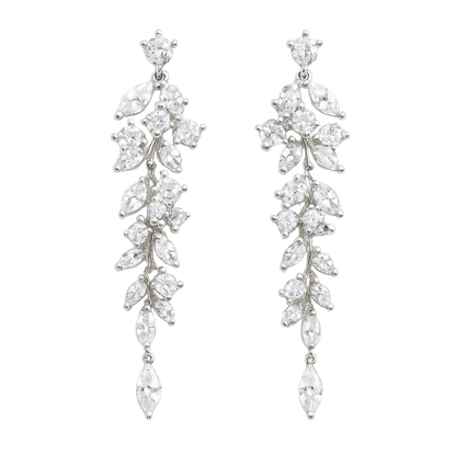 Celestine Leaf Sliver Crystal Cascade Drop Earrings