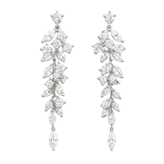 Celestine Leaf Sliver Crystal Cascade Drop Earrings