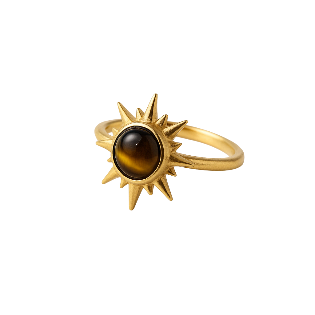 Solar Guardian Gold Sunburst Tiger's Eye Ring