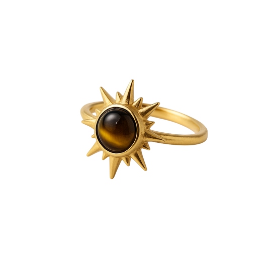 Solar Guardian Gold Sunburst Tiger's Eye Ring