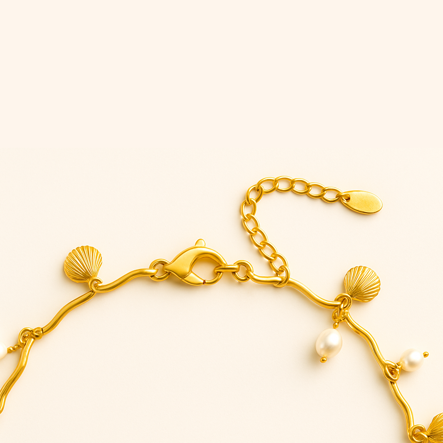 Ocean Muse Necklace – Gold Seashell Charms & Freshwater Pearls