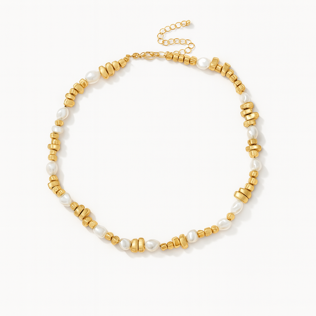 Tidal Pearl Harmony Necklace – Modern Metal Beads & Freshwater Pearls