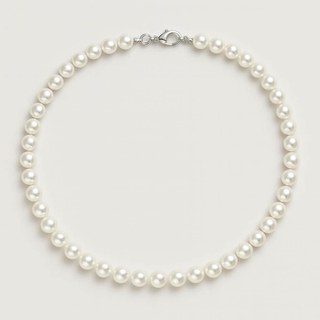 Classic Pearl Aura Necklace – Hand-Knotted Ivory Gloss Pearls