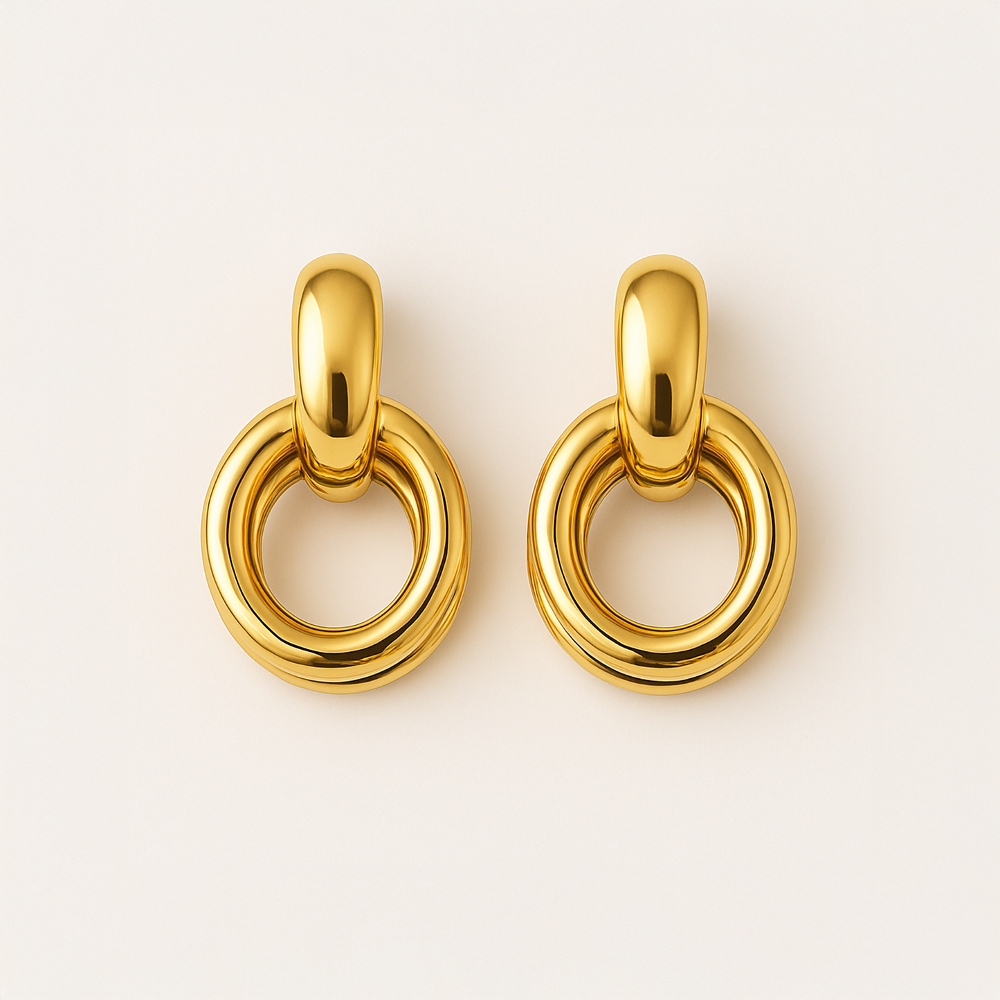 Golden Linked Ring Drop Earrings – Sculpted Dome Metal