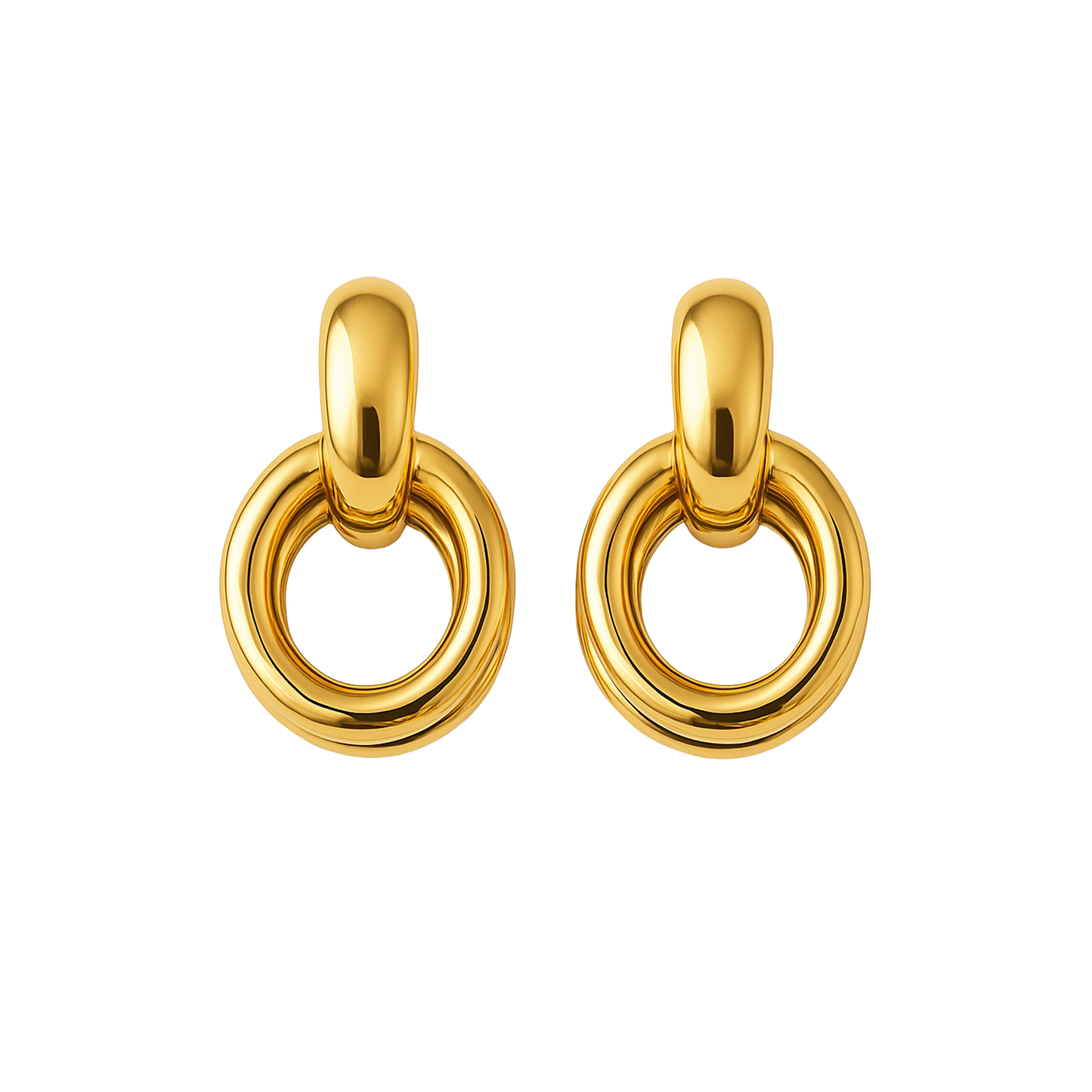 Golden Linked Ring Sculpted Metal Drop Earrings