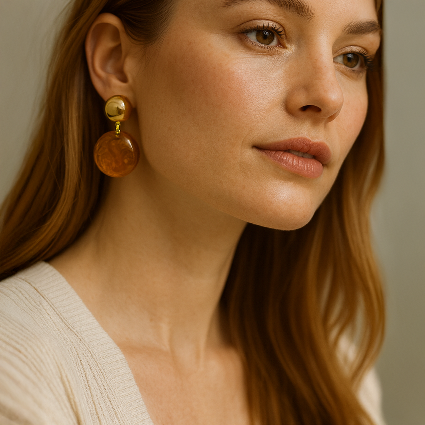 Honey Glow Drop Earrings – Vintage Gold Dome & Amber Resin